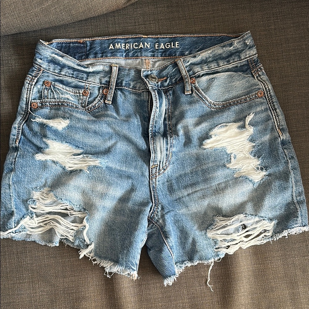 American Eagle Outfitters Blue Distressed Jean Shorts